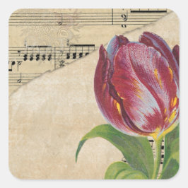 Vintage Viktorianische Musik Romantik Tulips Quadratischer Aufkleber