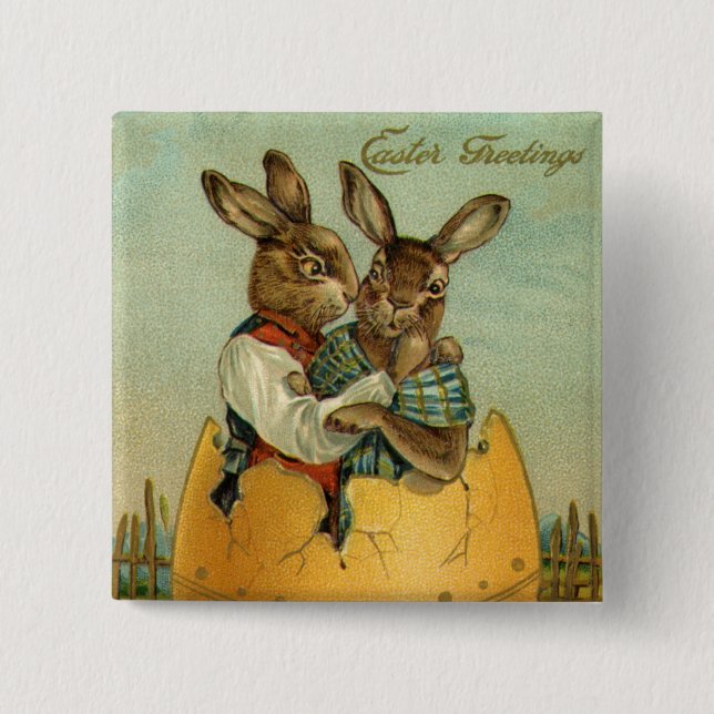 Vintage Viktorianische Osterbrunnen in einem Golde Button (Vorderseite)