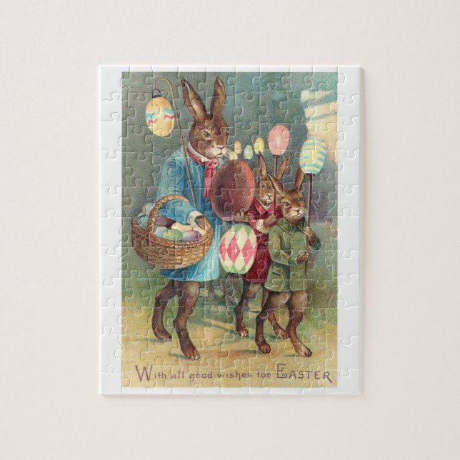 Vintage Viktorianische Osterwünsche mit Bunnies Puzzle (Vertikal)