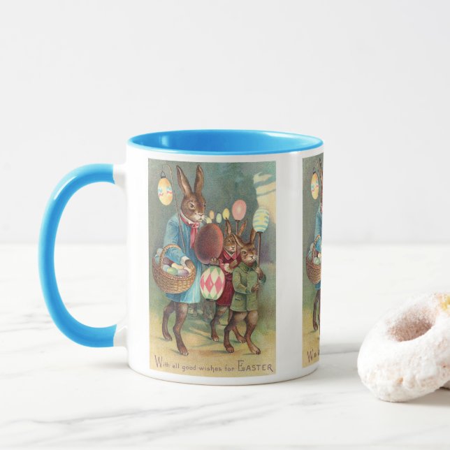Vintage Viktorianische Osterwünsche mit Bunnies Tasse (Mit Donut)