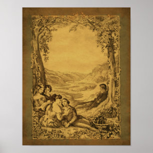 Vintage viktorianische Paare Picknick Kunst Poster