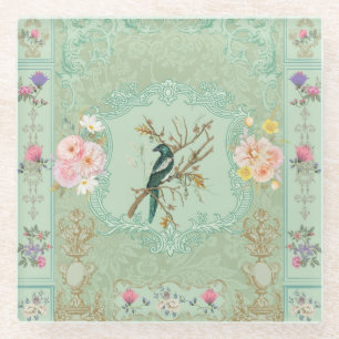 Vintage viktorianische Pastell-Blumen-Rokokomalere Glasuntersetzer