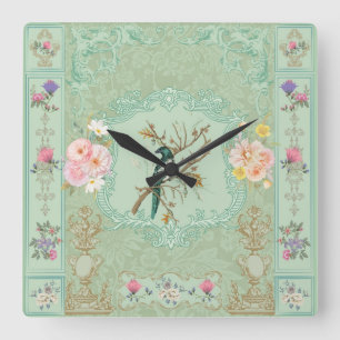 Vintage viktorianische Pastell-Blumen-Rokokomalere Quadratische Wanduhr