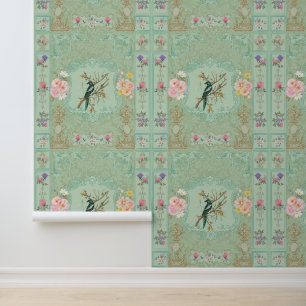 Vintage viktorianische Pastell-Blumen-Rokokomalere Tapete