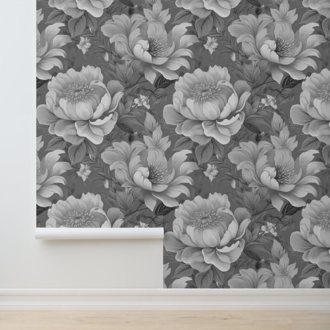 Vintage Viktorianische Peonies Große Blumengräuel Tapete (Anwendung)