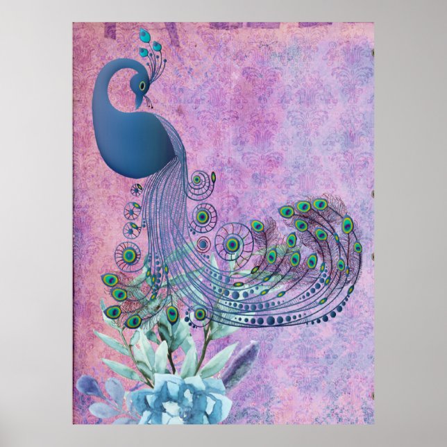 *~* Vintage Viktorianische Pfauenart Jugendstil AR Poster (Vorne)