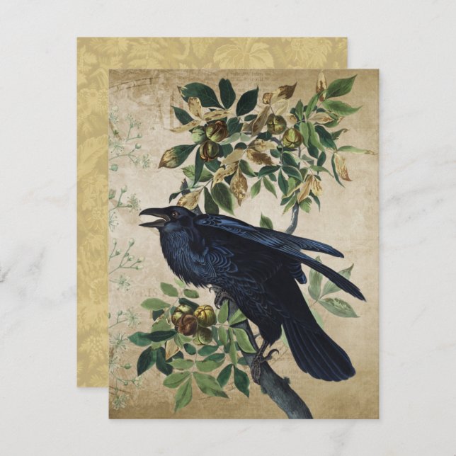 Vintage Viktorianische Raven Decoupage - Gotisches Begleitkarte (Vorne/Hinten)