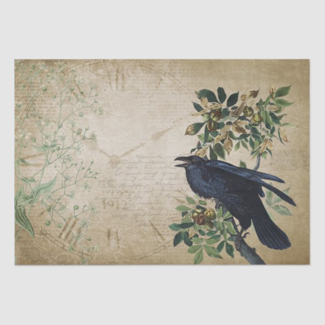 Vintage Viktorianische Raven Decoupage - Gotisches Seidenpapier (Vorderseite)