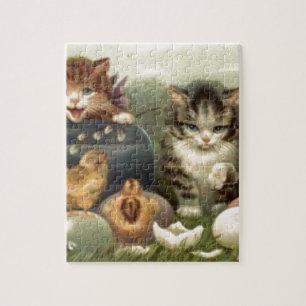 Vintage viktorianische Retro Kunst-Katzen-Kätzche Puzzle