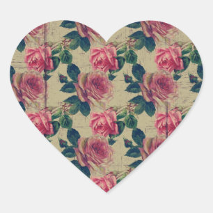 Vintage viktorianische rosa Blumen Herz-Aufkleber