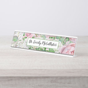 Vintage Viktorianische Rose Gartennamensplatte Schreibtischnamensplakette