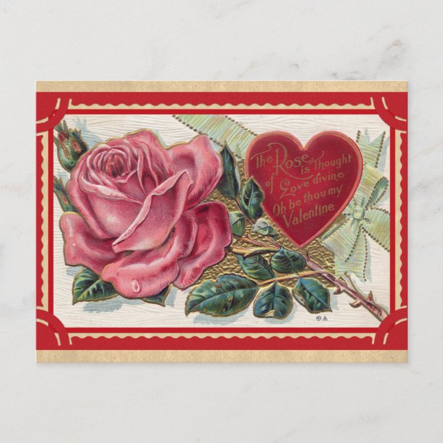 Vintage Viktorianische Rose Valentinstag Postkarte (Vorderseite)