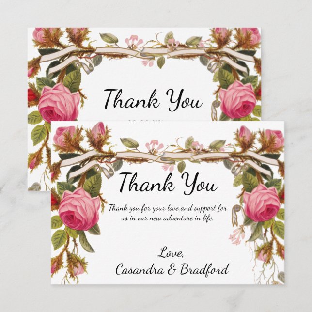 Vintage Viktorianische Rosenblüte Hochzeit Danke (Vorne/Hinten)