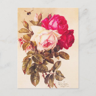 Vintage Viktorianische Rot- und Rosenrosen Postkarte