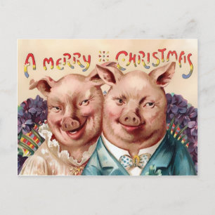 Vintage Viktorianische Schweine Weihnachten Postkarte