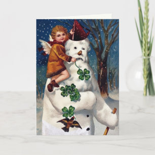 Vintage Viktorianische Snowman Weihnachtskarte Feiertagskarte