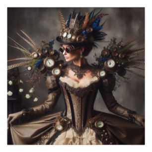 Vintage viktorianische Steampunk-Uhrwerk-Dame Fotodruck