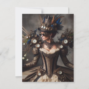Vintage viktorianische Steampunk-Uhrwerk-Dame Postkarte