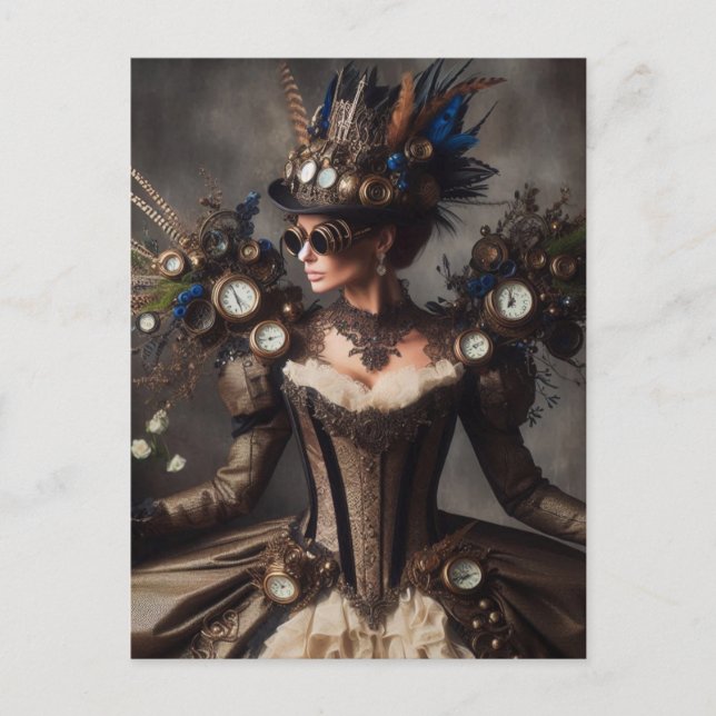 Vintage Viktorianische Steampunk Uhrzeitdame Postkarte (Vorderseite)