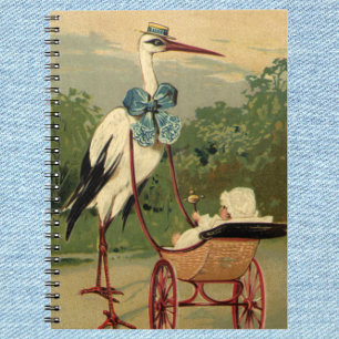 Vintage Viktorianische Storch- und Babyträgt Notizblock