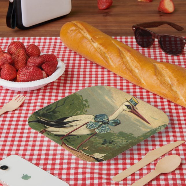 Vintage Viktorianische Storch- und Babyträgt Pappteller (Picknick)