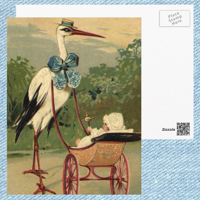 Vintage Viktorianische Storch- und Babyträgt Postkarte (Von Creator hochgeladen)