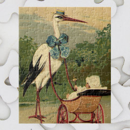 Vintage Viktorianische Storch- und Babyträgt Puzzle