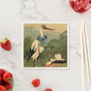 Vintage Viktorianische Storch- und Babyträgt Serviette