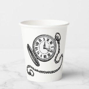 Vintage viktorianische Taschenuhr-Linienkunst Pappbecher