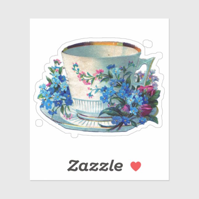 VINTAGE VIKTORIANISCHE TEACUP-BLUME CUSTOM STICKER (Blatt)
