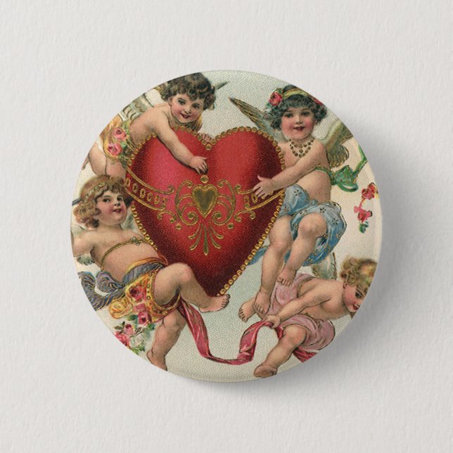 Vintage Viktorianische Valentine, Cherubs Angeln H Button (Vorderseite)