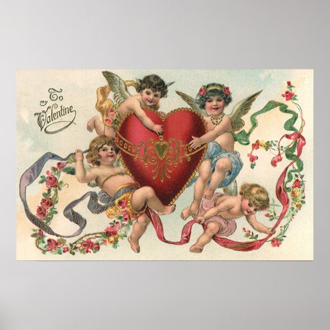 Vintage Viktorianische Valentine, Cherubs Angeln H Poster (Vorne)