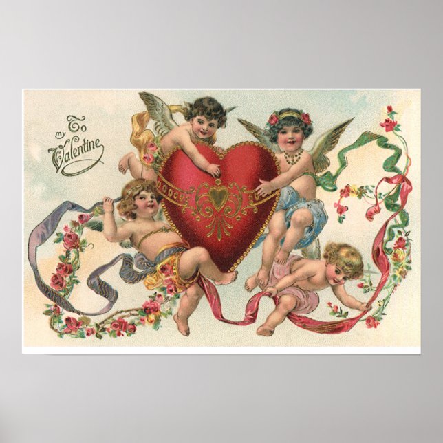 Vintage Viktorianische Valentine, Cherubs Angeln H Poster (Vorne)