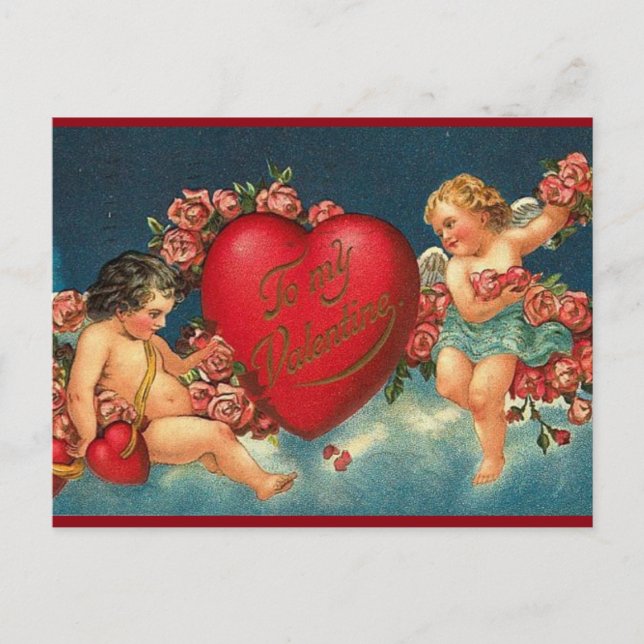 Vintage Viktorianische Valentine Cherubs Feiertagspostkarte (Vorderseite)