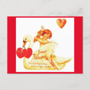 Vintage Viktorianische Valentine Cupid auf Swan Postkarte