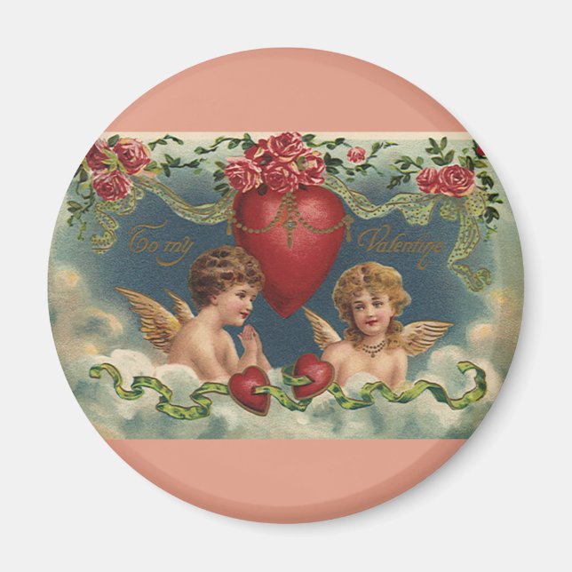 Vintage Viktorianische Valentinstag Engel im Himme Magnet (Vorne)