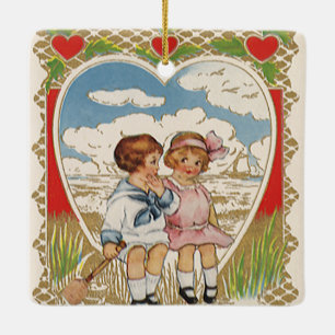 Vintage viktorianische Valentinstag Kinder im Herz Keramikornament