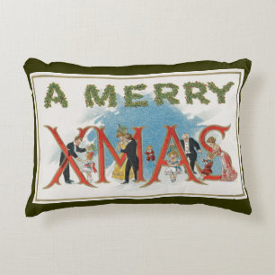Vintage Viktorianische Weihnachten, ein frohes Wei Dekokissen