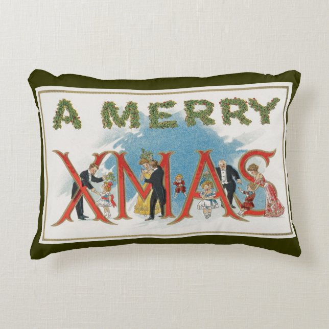 Vintage Viktorianische Weihnachten, ein frohes Wei Dekokissen (Vorderseite)