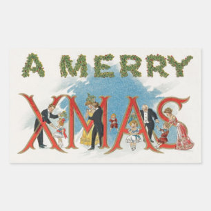 Vintage Viktorianische Weihnachten, ein frohes Wei Rechteckiger Aufkleber