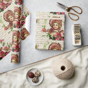 Vintage Viktorianische Weihnachten Niedlich Girl P Geschenkpapier