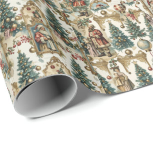 Vintage viktorianische Weihnachtscollage   Retro-W Geschenkpapier