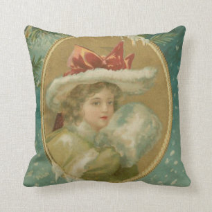 Vintage viktorianische Weihnachtsdame Kissen