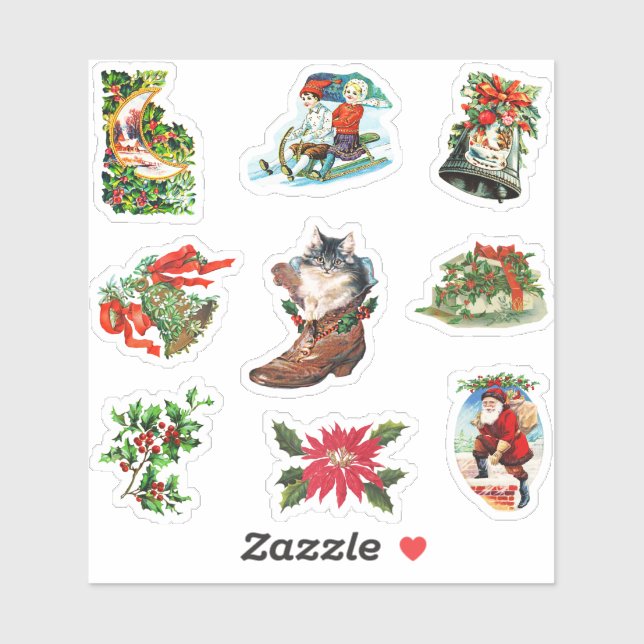 Vintage Viktorianische Weihnachtsfeier, Glocken, W Aufkleber (Blatt)