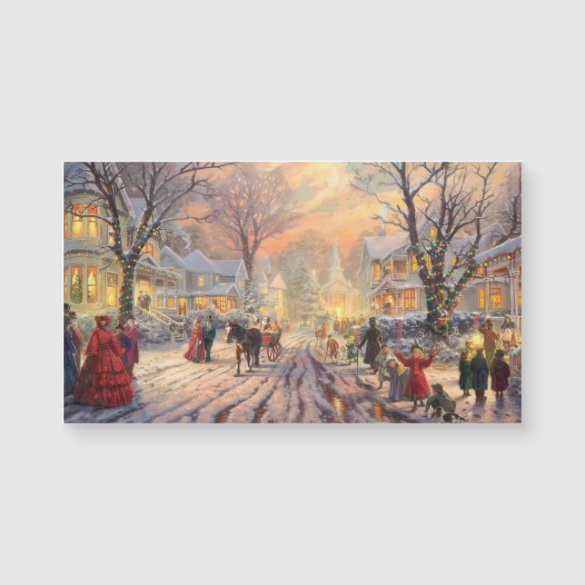 Vintage Viktorianische Weihnachtslandschaft Magnetkarte (Vorderseite)