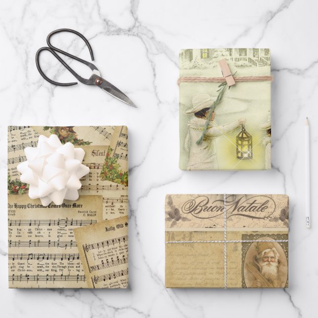 Vintage Viktorianische Weihnachtsmusik und Urlaubs Geschenkpapier Set (Vorderseite)