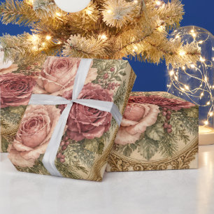 Vintage viktorianische Weihnachtsrosen Botanik  Geschenkpapier