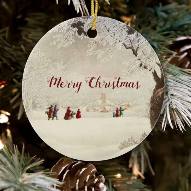 Vintage Viktorianische Weihnachtsszene Keramik Ornament (Von Creator hochgeladen)