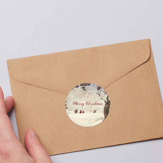 Vintage Viktorianische Weihnachtsszene Runder Aufkleber (Von Creator hochgeladen)