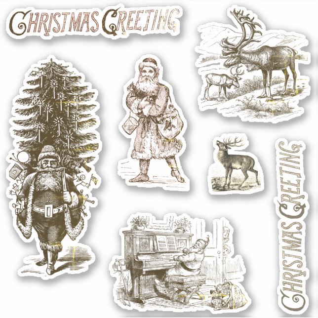 Vintage Viktorianische Weihnachtszeit Beige Santa  Aufkleber (Vorderseite)